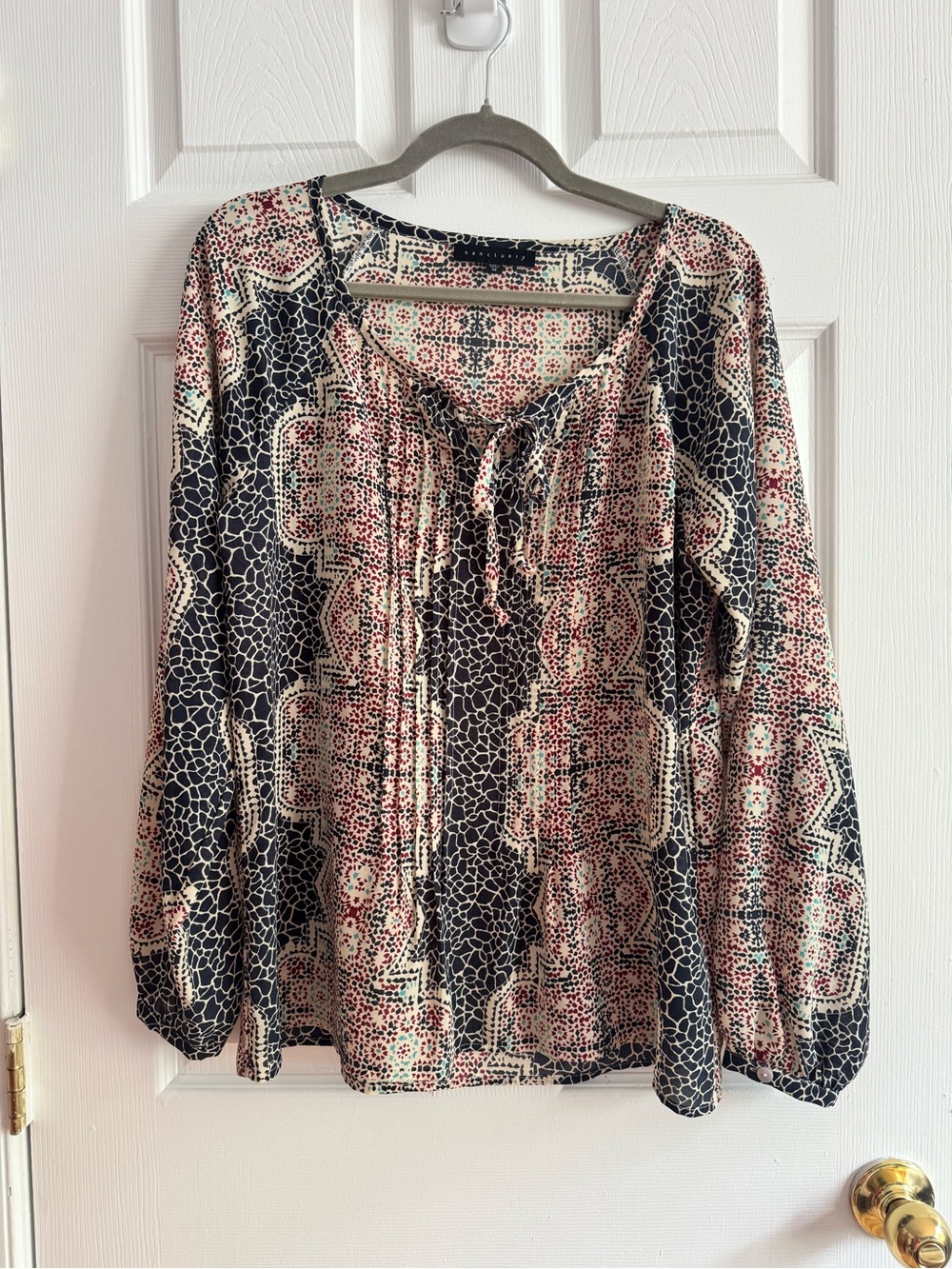 Sanctuary Navy and Pink Printed Peasant Top